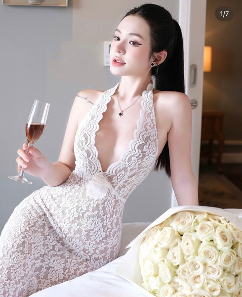 Women Lace Halter Maxi Dress